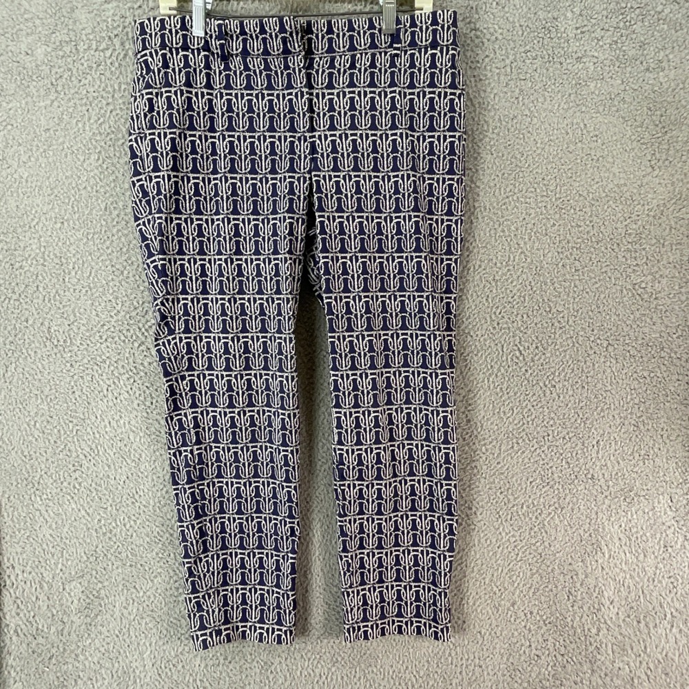 J. Crew Minnie Pants Women 10 Navy Blue Excellent Rope Link Print Cropped Slim